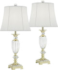 Vienna Full Spectrum Traditional Table Lamps 28 3/4' Tall Set of 2 Brass Clear Faceted Crystal White Fabric Bell Shade Decor for Living Room Bedroom House Bedside Nightstand Home Office Family