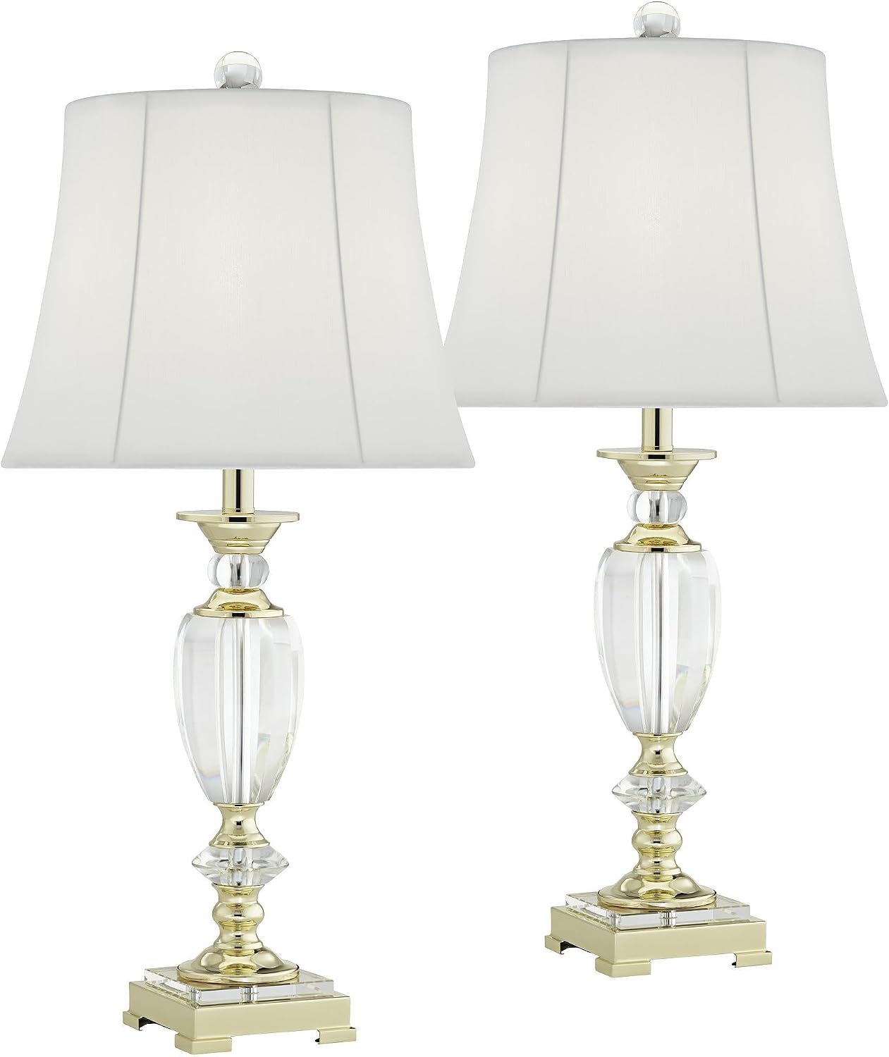 Vienna Full Spectrum Traditional Table Lamps 28 3/4' Tall Set of 2 Brass Clear Faceted Crystal White Fabric Bell Shade Decor for Living Room Bedroom House Bedside Nightstand Home Office Family