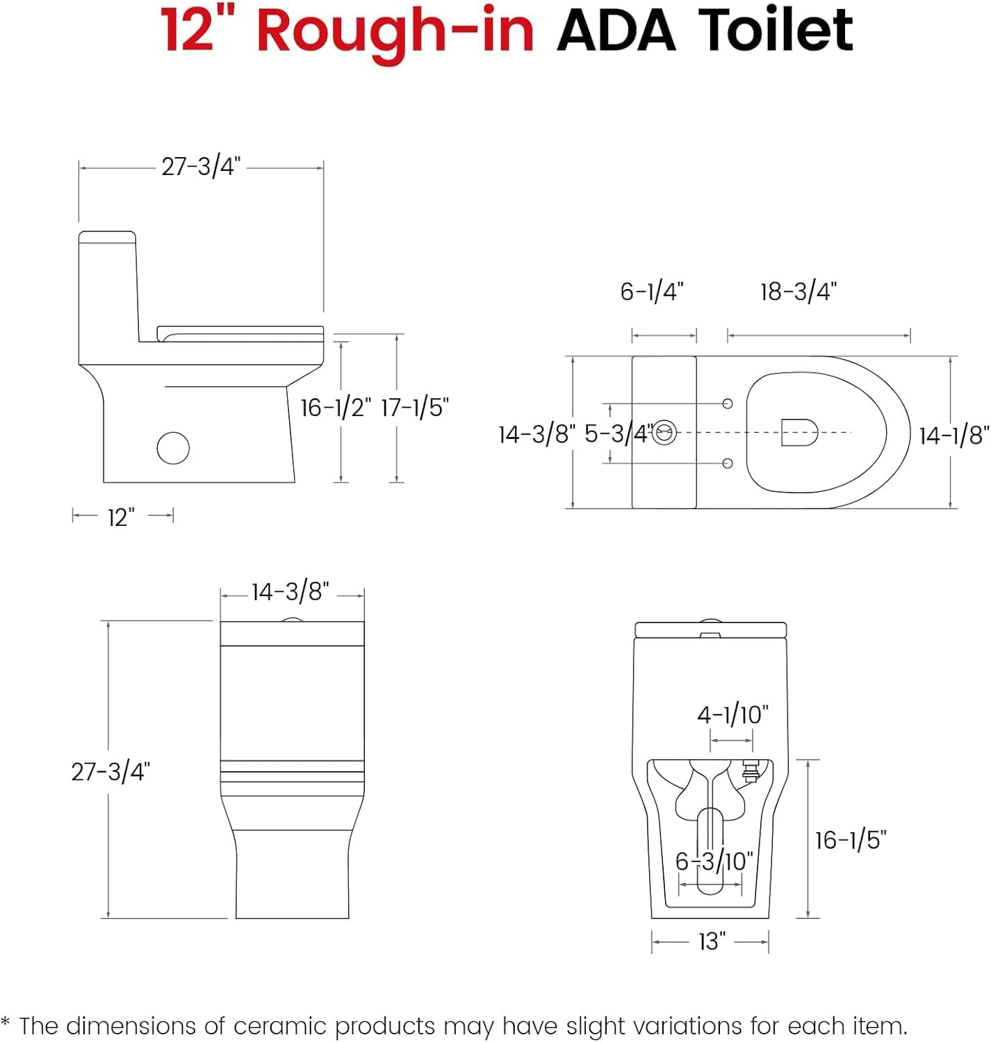 SOTOMO K-0351DF Elongated One Piece Toilet, ADA Comfort Seat Height 17.2', Dual Flush 1.1/1.6 GPF Compact Toilet, Soft-Close Seat, 12' Rough-In, MAP 1000g for Bathrooms, Modern White Skirted Toilet