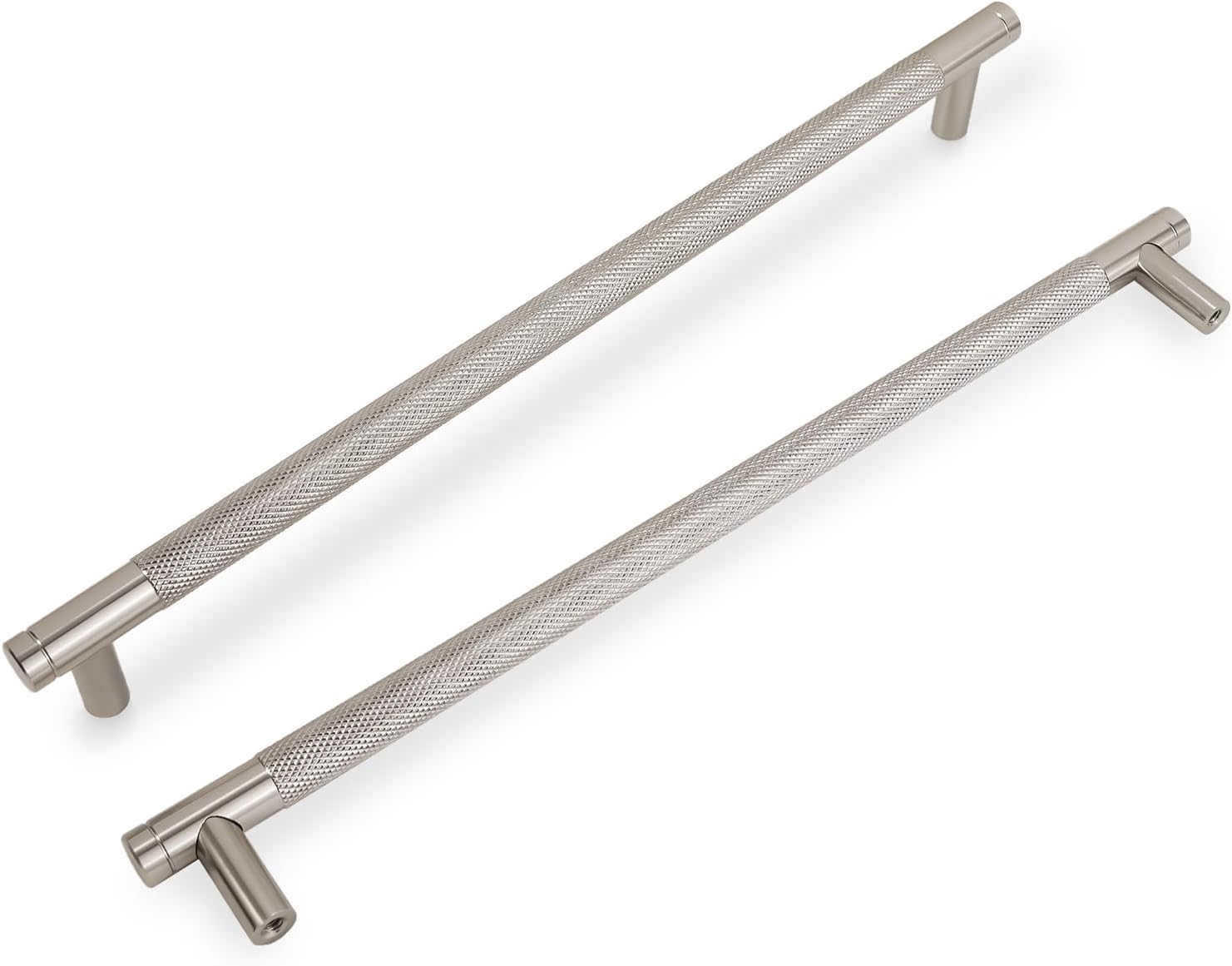 6 Pack Brushed Satin Nickel Cabinet Handles 11.3 Inch Knurled Kitchen Drawer Pulls Modern Cabinet Door Hardware for Cupboards & Dressers Stylish Silver Finish