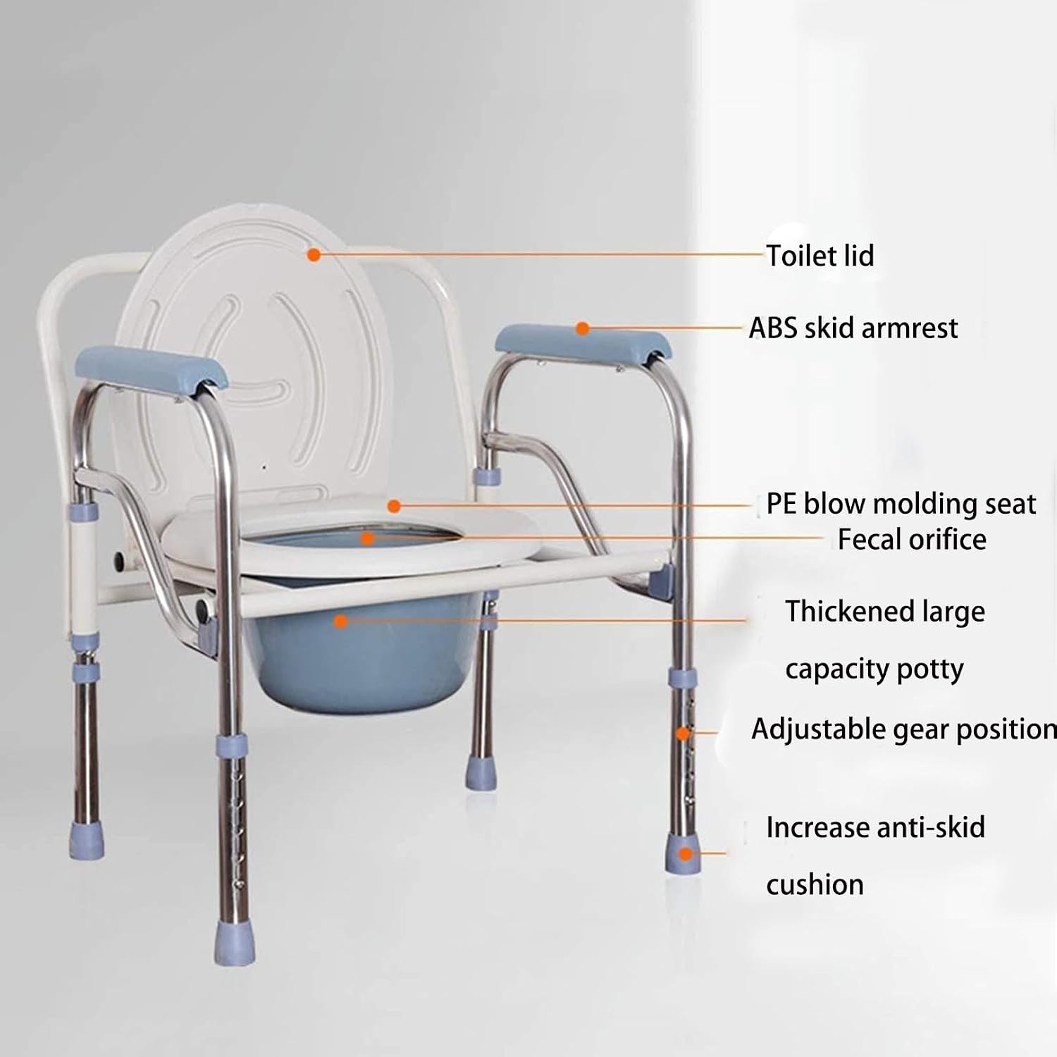 Folding Toilet Seat Chair Portable Bedside Commode, Height Adjustment Extra Wide with Bucket Splash Guard Heavy Duty Adult Bathroom Pail Fits Toilet Chair