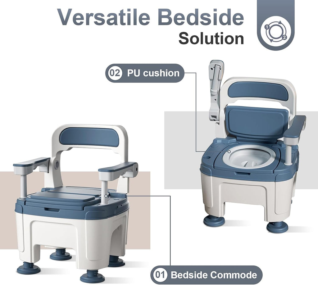 Adjustable Bedside Commode Chair for Seniors and Disabilities Ultra Wide Seat Up to 660 Lbs Capacity Height Adjustable Toilet Chair for Elderly and Disabled Blue Upgrade