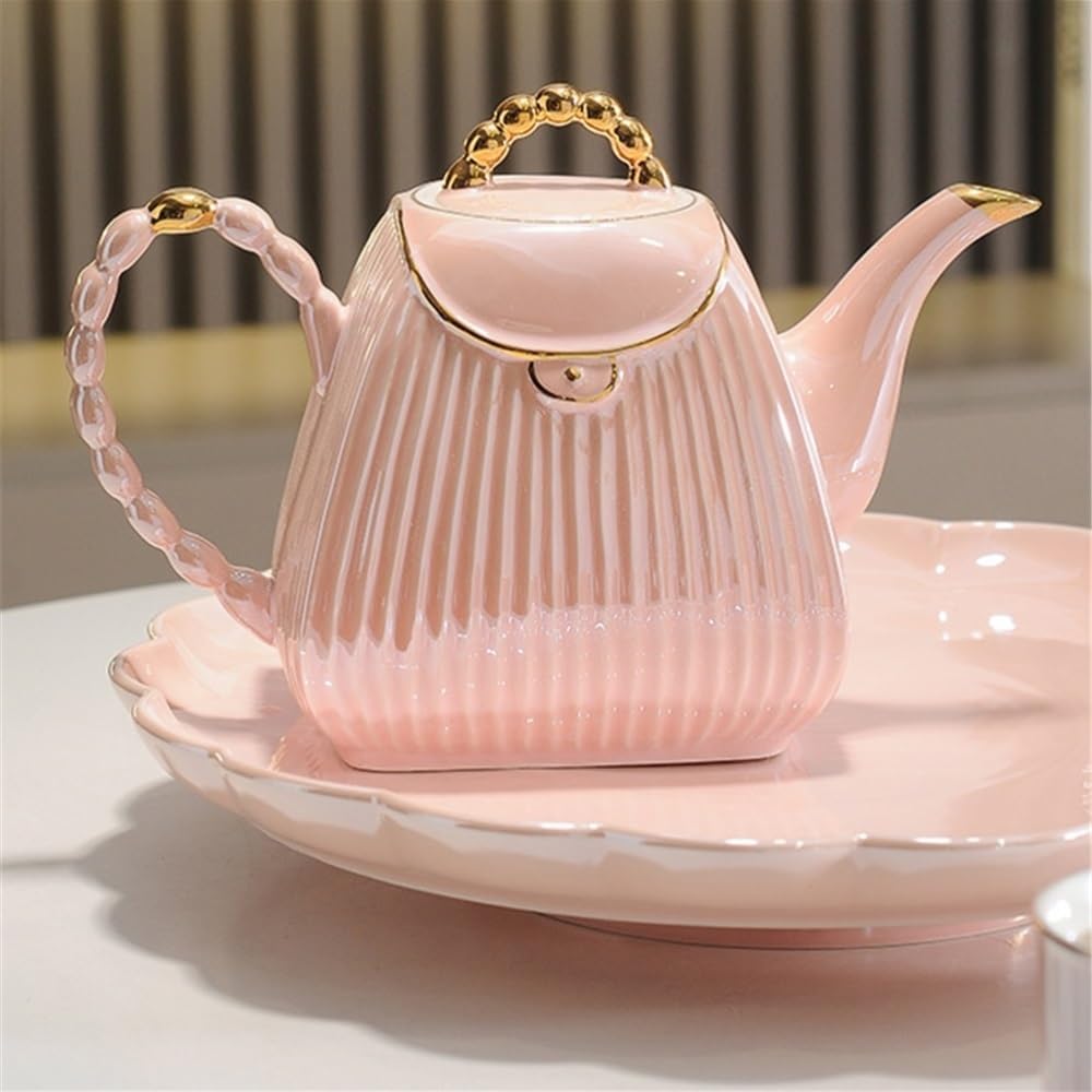 Beverage Serveware Water Kettle Set, European and American Style Ceramic Tea Set for Home Living Room, Water Utensils Water Carafe(Pink)