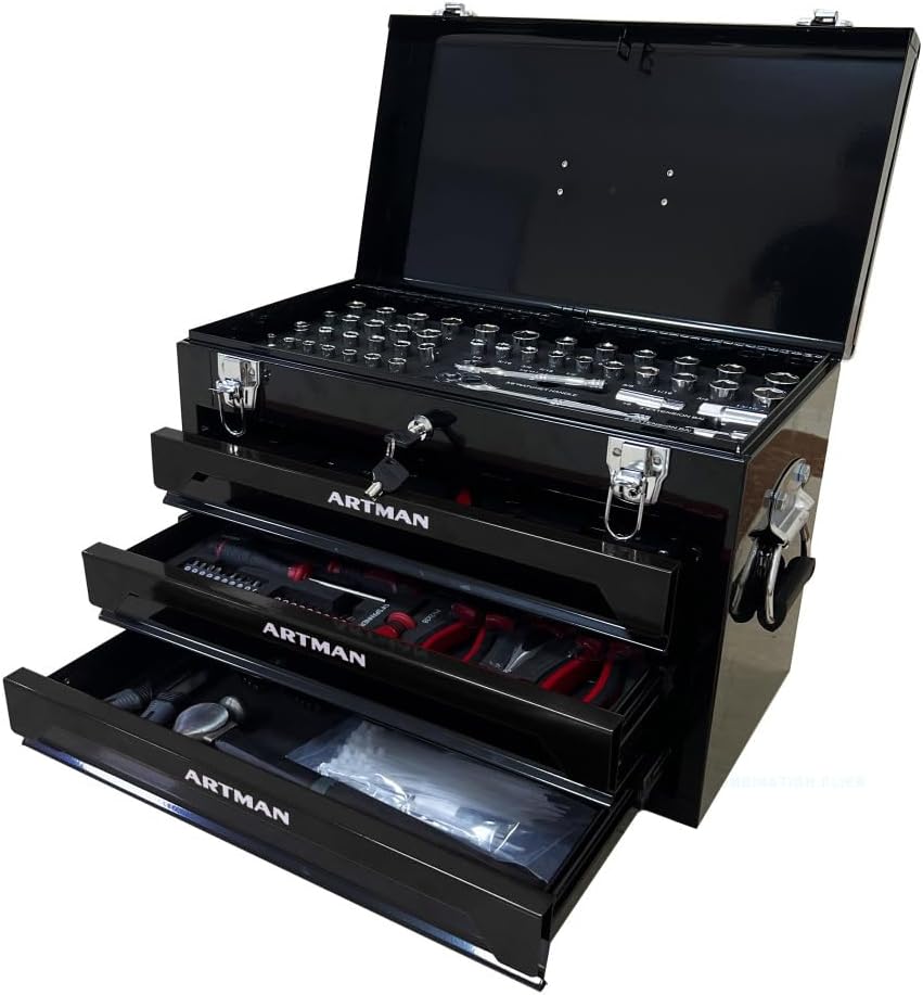 Tool Box Set, 439-Piece Mechanic's Tool Kit, 4-Drawer High Capacity Tool Chest, Lockable Storage Organizer with Sliding Drawers for Home & Garage Repair (Black)