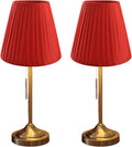 Bedside Table Lamp Table Lamp Set of 2 for Bedroom Living Room Office Bedside Antique Brass Finish Basic Table Lamp with Fabric Shade, Red Bedside Lamps