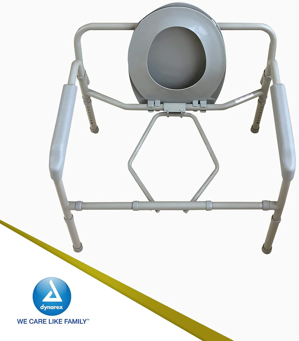 Dynarex Bariatric Folding Bedside Commode, 3 in 1 Portable Toilet Chair, Raised Toilet Seat and Toilet Safety Rail, 1 Commode