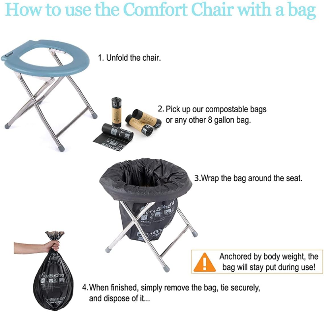 Portable Toilet Seat – Compact Lightweight Indoor & Outdoor Commode – Heavy-Duty Stainless-Steel Chair is Durable & Convenient for Camping, Travel & Emergency