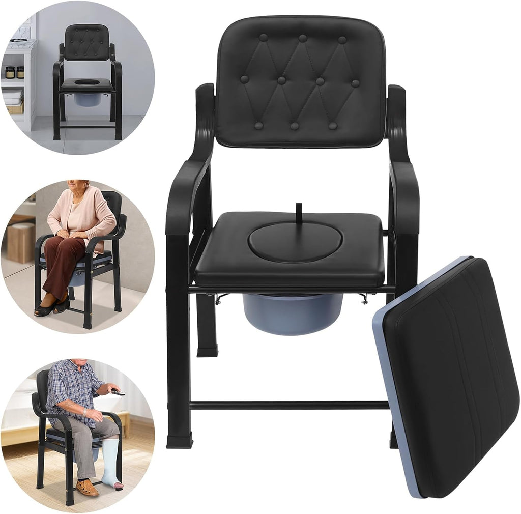 Bedside Commode Chair, 551 lbs Capacity Adjustable Height Shower Toilet Chair with Arms Heavy Duty Bedside Commode for Seniors, Disabled, Pregnant Women