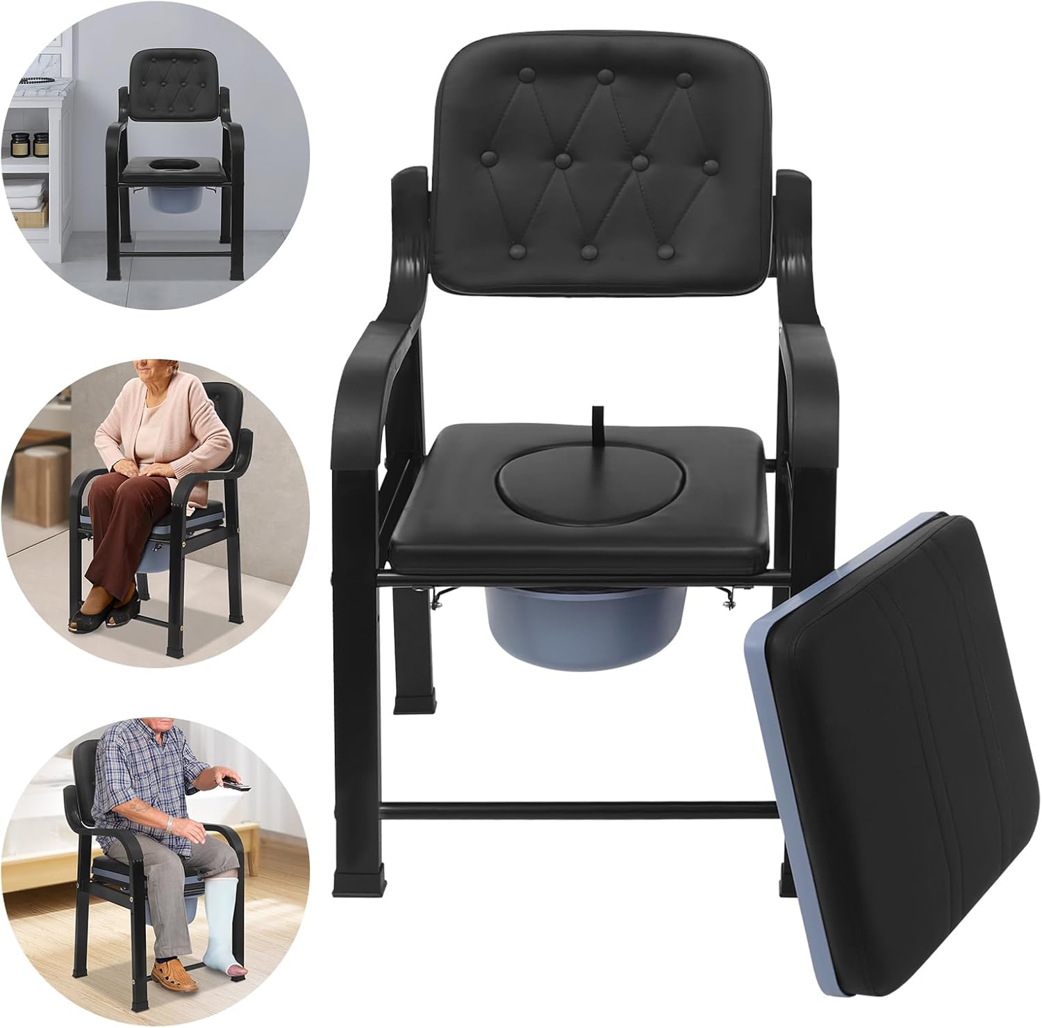 Bedside Commode Chair, 551 lbs Capacity Adjustable Height Shower Toilet Chair with Arms Heavy Duty Bedside Commode for Seniors, Disabled, Pregnant Women