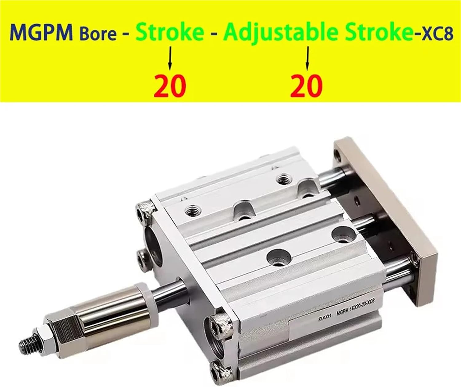 Pneumatic Cylinder Adjustable Stroke Type Three Bar Three-axis with Magnet MGPM12/16/20/25/32/40/50 Stroke 20-200mm(Stroke 20-20mm,Bore 20mm)