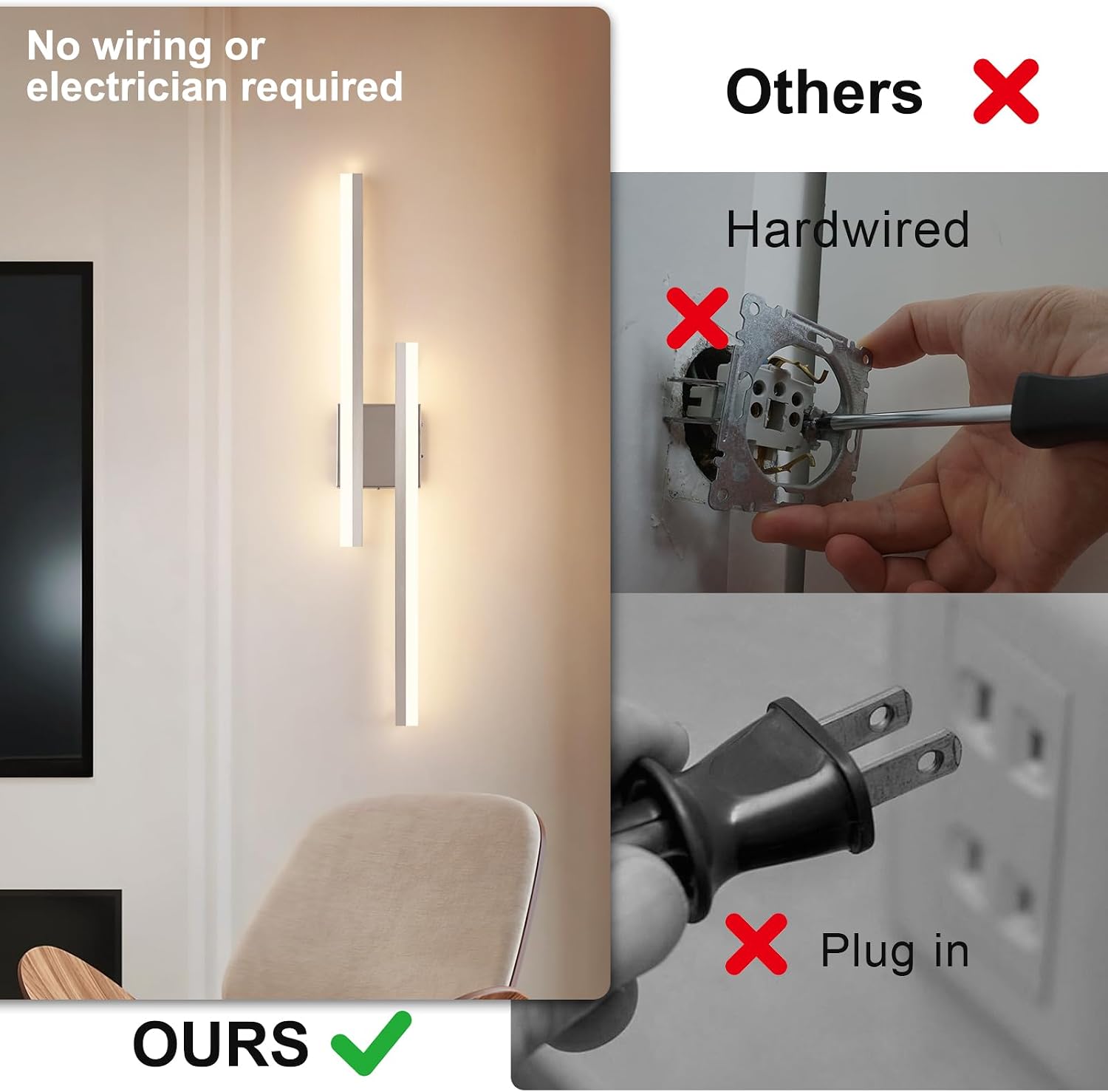Battery Operated Wall Light Fixtures for Living Room, Dimmable USB Rechargeable Indoor Led Wall Sconce Lighting, Wireless Wall Lamps for Living Room Bedroom Bathroom Hallway Set of 2