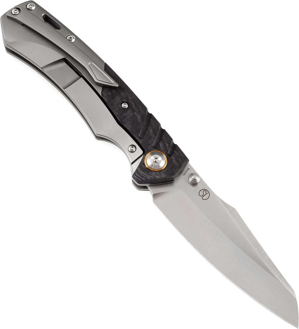 KANSEPT Weim Pocket Folding Knives for Men EDC Camping Folding Knife 3.28'' Satin CPM S35VN Material Pocket Folding Knife with Titanium + Twill Carbon Fibe Handle K1051A1