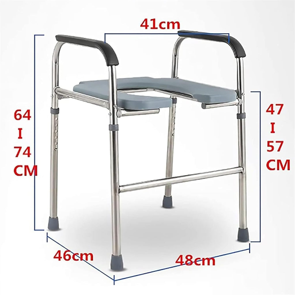 Bedside Commode,Toilet Seat with Handles Folding Commode Chair Stainless Steel with arms Lightweight Camp Toilet seat Perfect for Trips