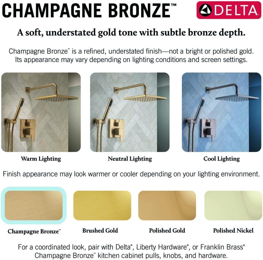 Delta Faucet Velum 14 Series Single-Function Gold Shower Valve Trim Kit, Shower Handle, Delta Shower Trim Kit, Champagne Bronze T14237-CZLHD (Shower Head and Valve Not Included)