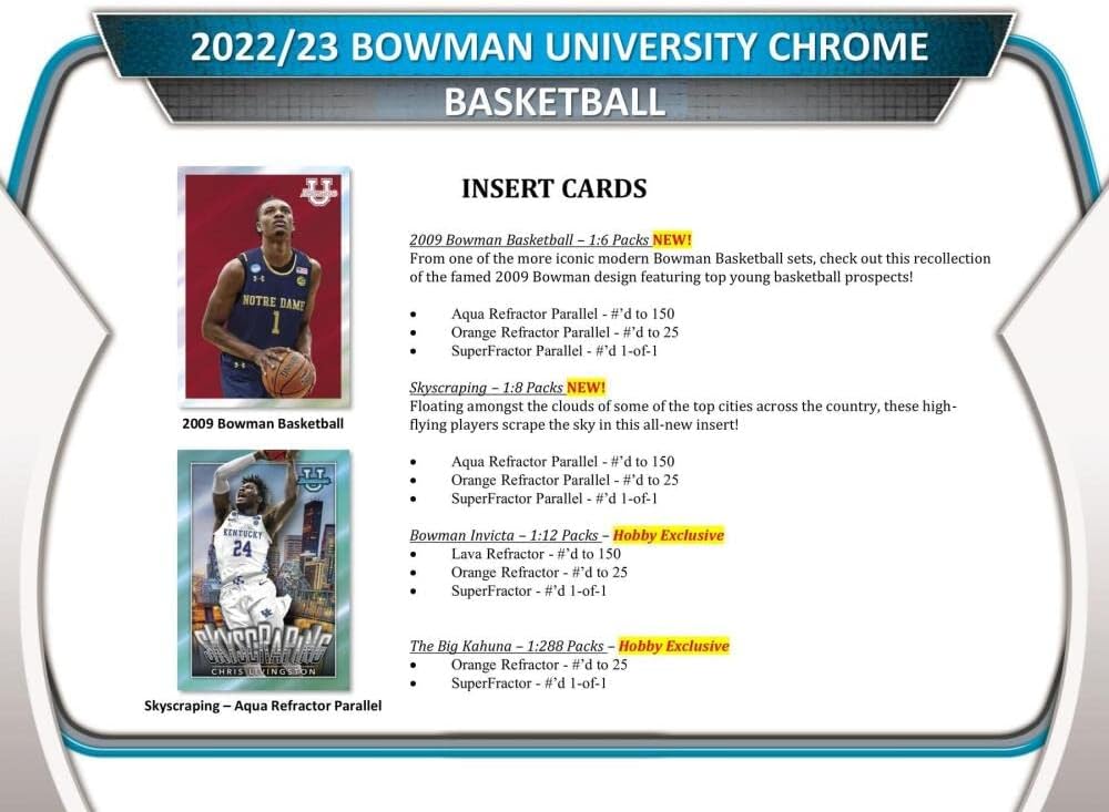 2022-23 Bowman University Chrome Basketball Hobby Box (24 Packs/4 Cards: 2 Autos)