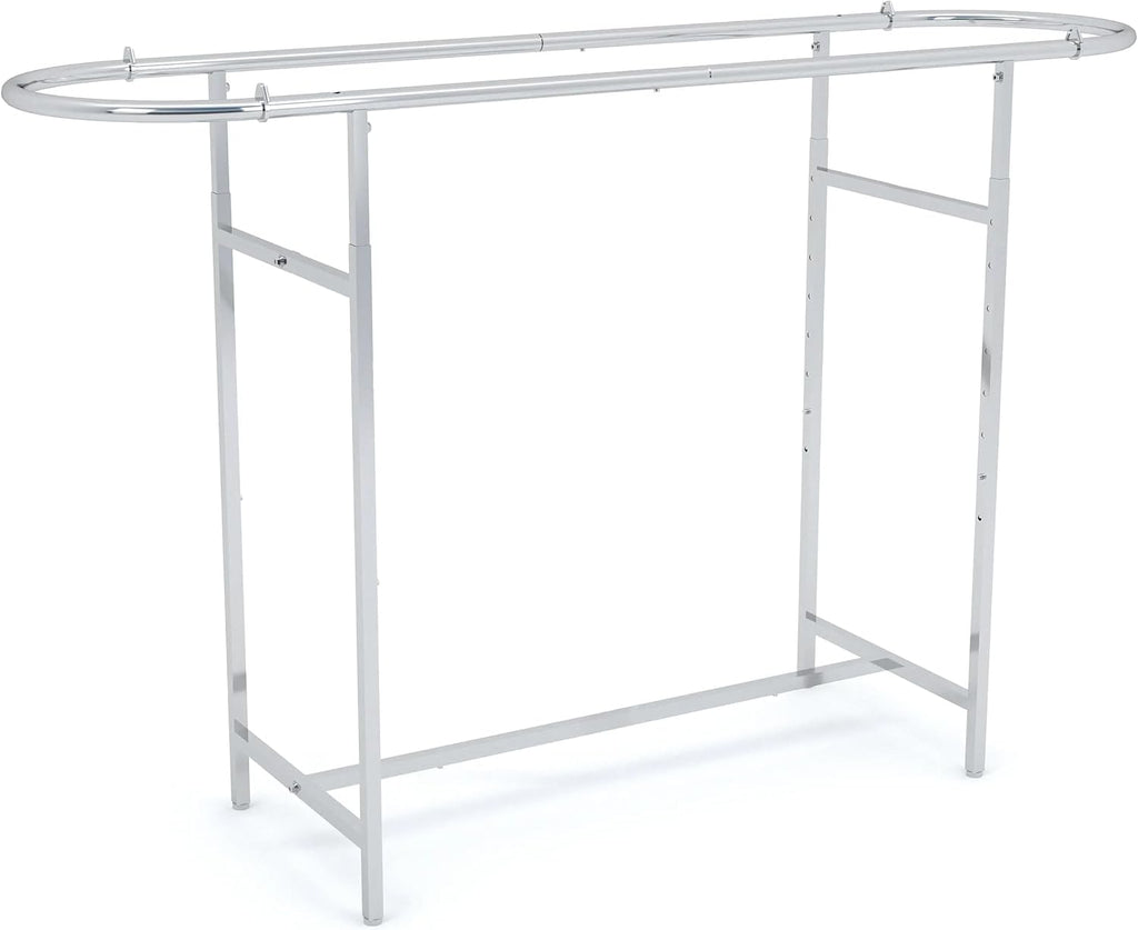 Econoco Double Bar Clothing Rack – Adjustable Garment Display with Rectangular Hangrail, Chrome (Base + End Rails)