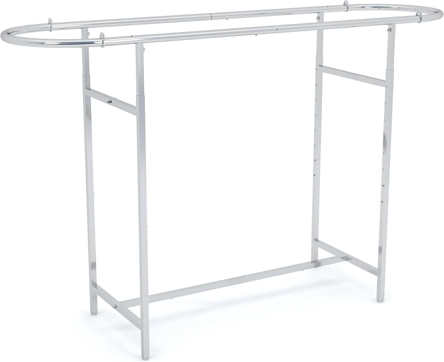 Econoco Double Bar Clothing Rack – Adjustable Garment Display with Rectangular Hangrail, Chrome (Base + End Rails)