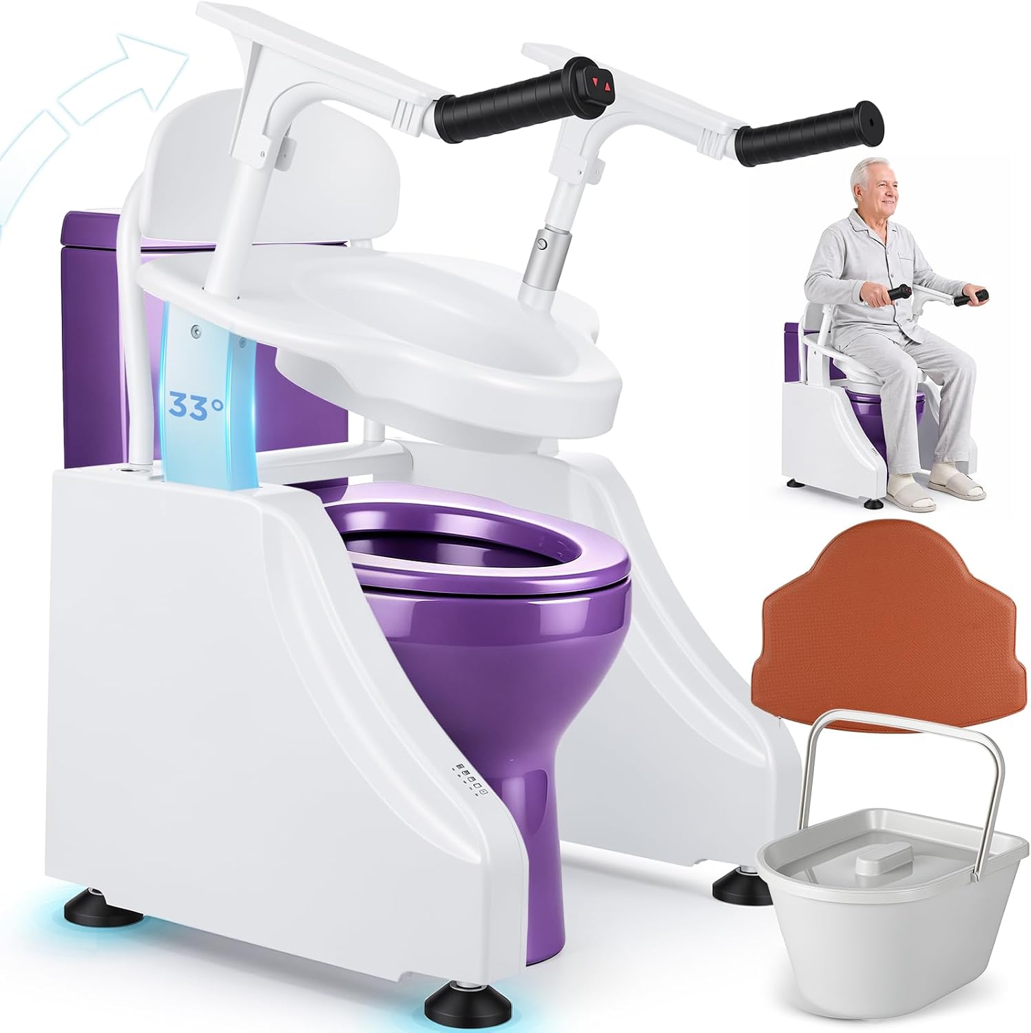 Motorized Toilet Seat Lift - 440lb Heavy Duty Electric Toilet Seat Risers for Seniors, Bedside Commode & Stand Assist, Cordless Dual Motor Toilet Lifts, Flip-up Arms for Easy Transfer
