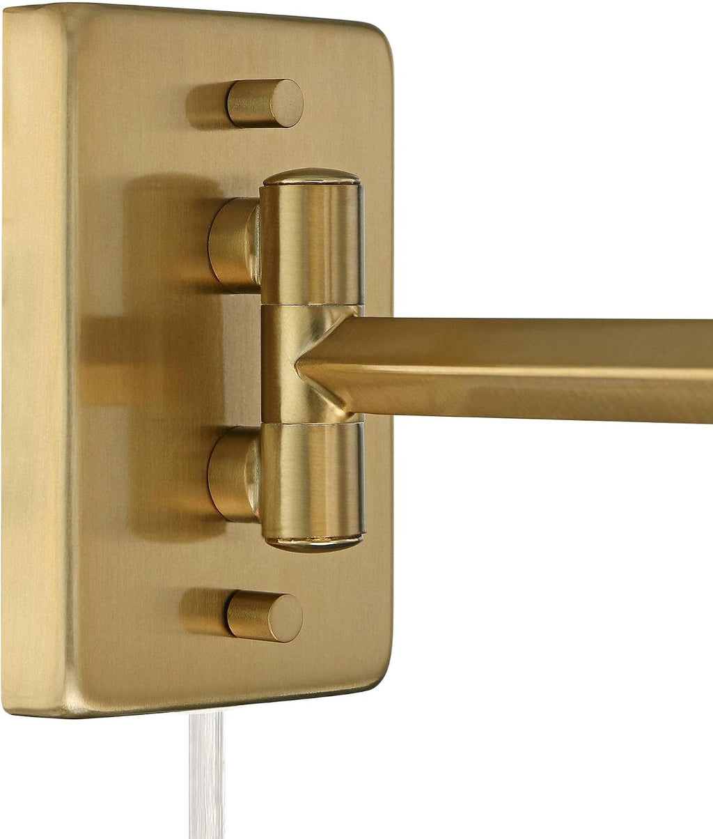 360 Lighting Clement Industrial Swing Arm Wall Lamps Set of 2 Warm Brass Gold Metal Plug-in Light Fixture White Linen Hardback Drum Shade for Bedroom Bedside House Reading Living Room Home
