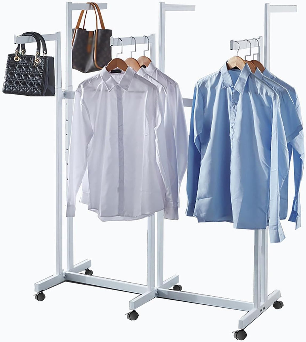 Floor Standing Metal Garment Rack - Heavy Retail Display Racks With Wheels, 6 Arms Clothing Rack, Square Tubing Portable Shirt Racks, Merchandise Display For Hanging Clothes (White)