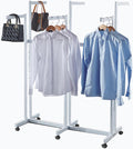 Floor Standing Metal Garment Rack - Heavy Retail Display Racks With Wheels, 6 Arms Clothing Rack, Square Tubing Portable Shirt Racks, Merchandise Display For Hanging Clothes (White)