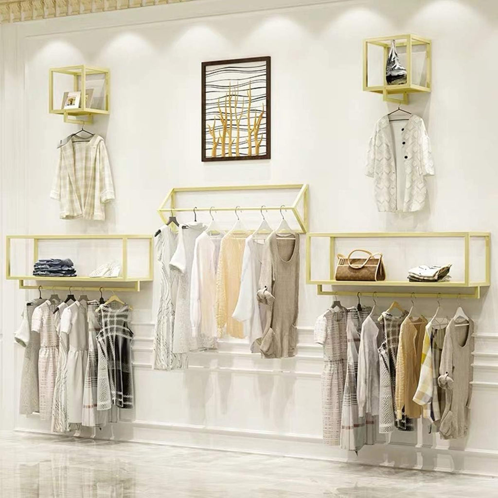 Creative Triangle Display Garment Racks in Boutique Clothing Stores, Wall-Mounted Hanging Clothes Shelf in Home, Towel Racks for Bathroom Storage (Gold, 31.5' L)