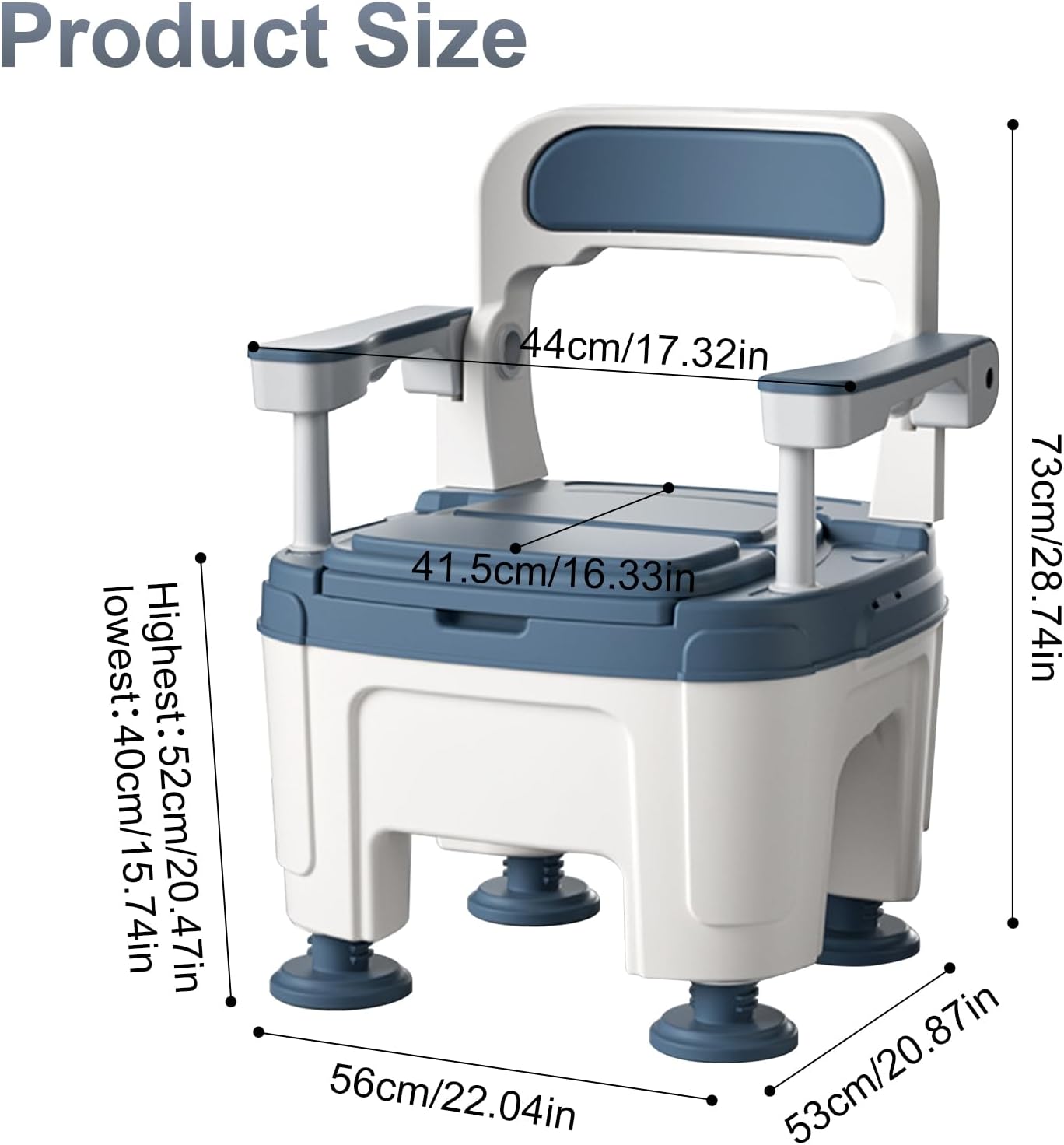 Adjustable Bedside Commode Chair for Seniors and Disabilities Ultra Wide Seat Up to 660 Lbs Capacity Height Adjustable Toilet Chair for Elderly and Disabled Blue Upgrade