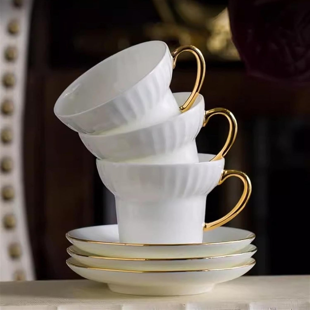 Beverage Serveware 15-piece simple European style gold edge bone china coffee cup and saucer modern teapot and tea cup set Water Carafe