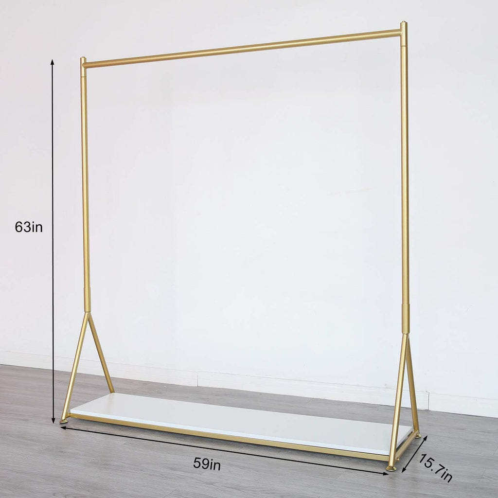 HOMEKAYT Gold Clothing Rack with Shelf Heavy Duty Gold Garment Rack Gold Glothes Rack Modern Display Rack for Home, Boutique,Retail - 59''L