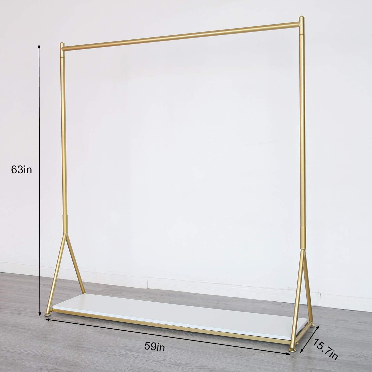 HOMEKAYT Gold Clothing Rack with Shelf Heavy Duty Gold Garment Rack Gold Glothes Rack Modern Display Rack for Home, Boutique,Retail - 59''L