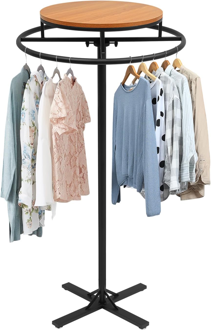 360° Rotating Round Clothing Rack Black Garment Rack Retail Clothing Rack Floor-standing Clothing Display Rack for Clothes Boutique Supplies Display
