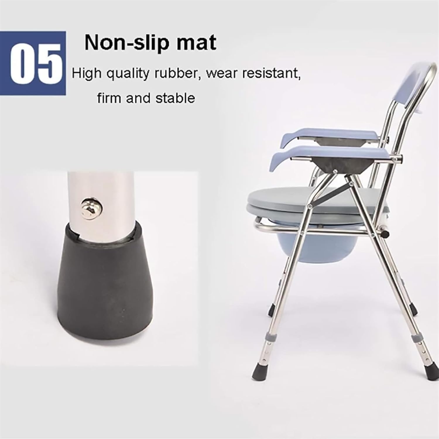 Bedside Commode,Toilet Seat with Handles Potty Chair with Armrests Non-Slip Feet Steel Adjustable Height Foldable Lightweight Toilet Chair