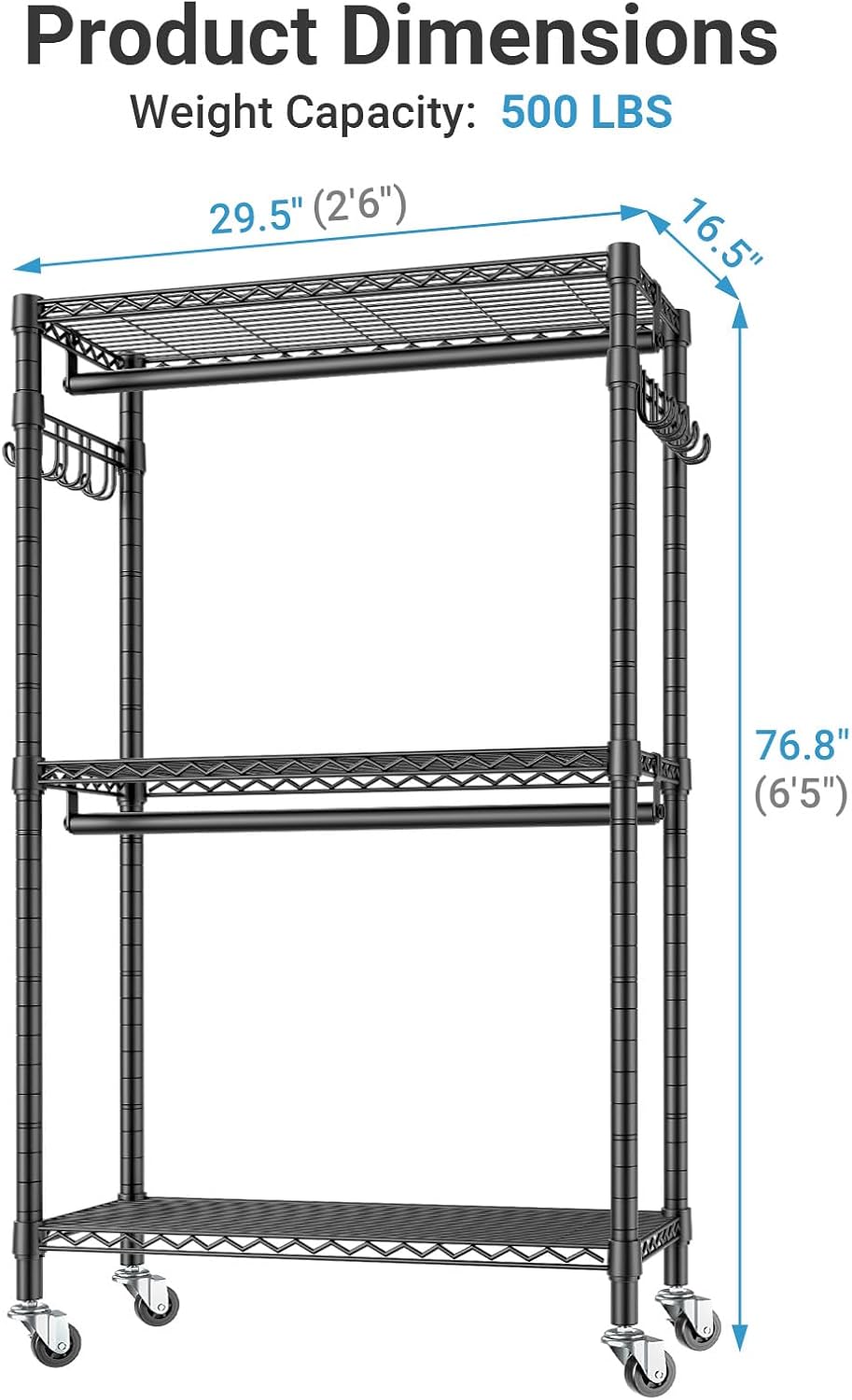 VIPEK R2C Medium Heavy Duty Clothes Rack Rolling Garment Rack with Cover Adjustable Clothing Rack for Hanging Clothes Portable Closets with Double Rods, Black Rack with Black Upgraded Polyester Cover