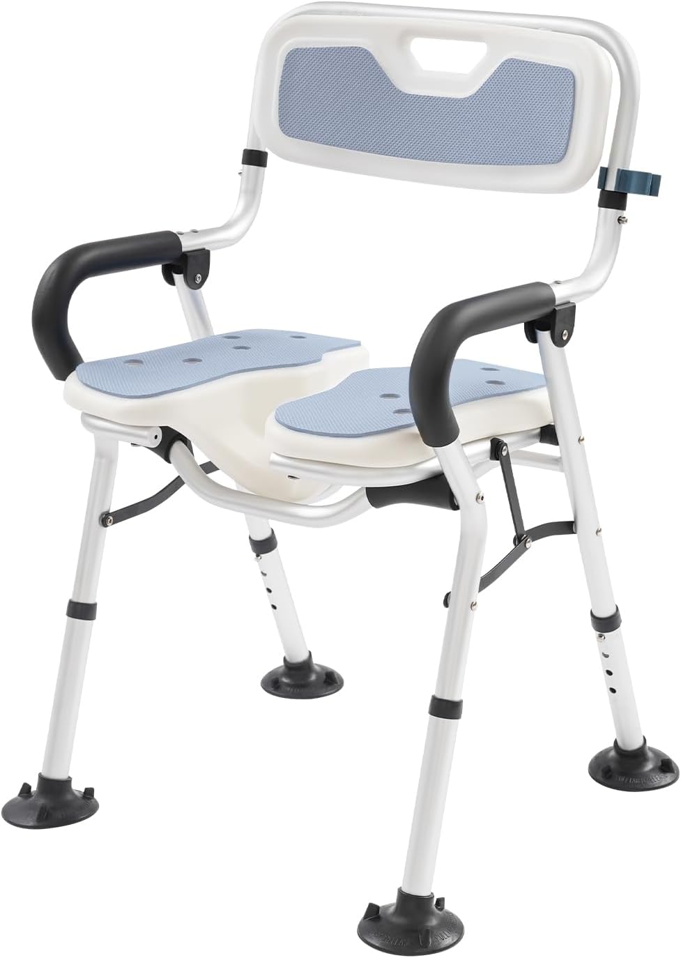 Folding Bedside Commode Chair -Toilet Seat Riser for Seniors Stable Portable U-Shape Seat - Shower Chair for Private Washing, Adjustable Height Chair - Supports Up to 330 Lb (Greay)