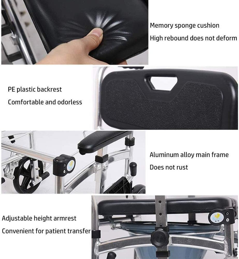 Adjustable Folding Bedside Commode Chair with Wheels Drop Arm & Safety e Portable Toilet Seat for Elderly Seniors & Disabled – Shower & Bathroom Use