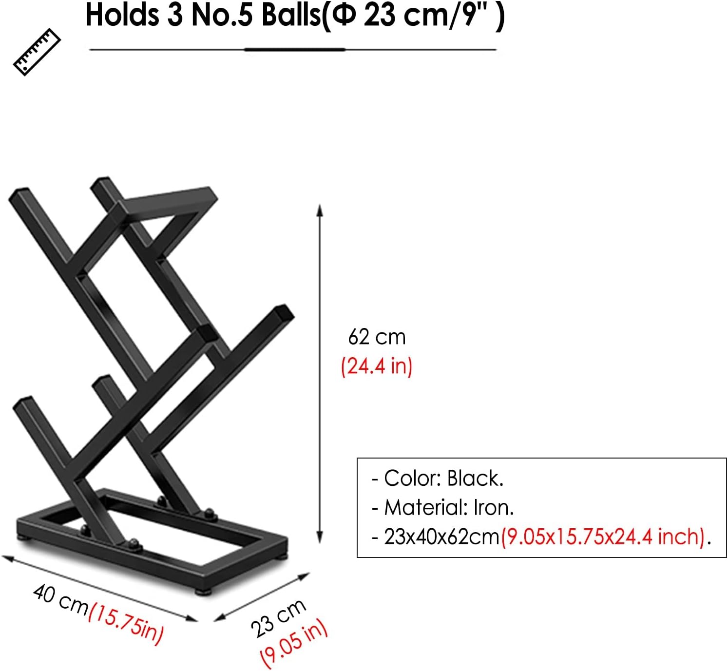 Sports Ball Storage Stand Sports Ball Storage Rack, Kids Toddlers Basketball Organizer for Garage Bedroom School, Black Vertical Football Volleyball Display Stand