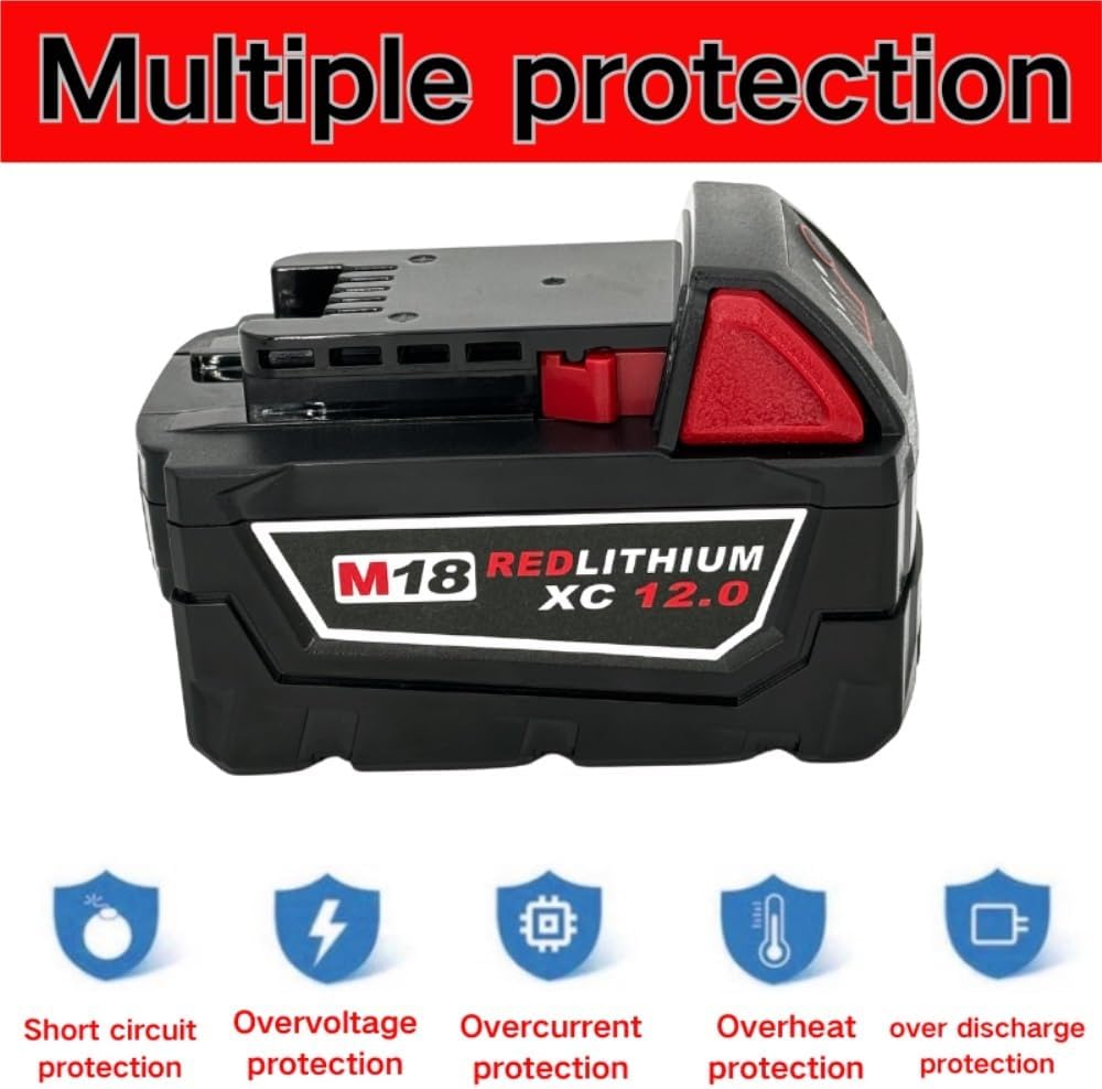 18V 6000mAh/9000mAh/12000mAh Lithium-Ion Replacement Battery Compatible with Milwaukee M18 Tools 48-11-1860, 48-11-1850, 48-11-1840 Cordless Power Tool Batteries(2PCS 12.0Ah)