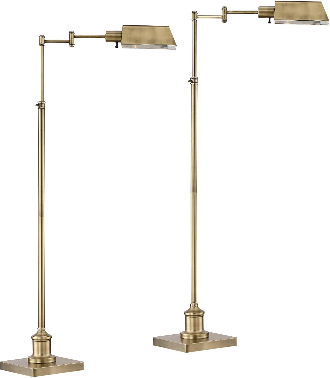 Regency Hill Jenson Traditional Farmhouse 54' Tall Standing Floor Lamps Set of 2 Lights Swing Arm Pharmacy Task Adjustable Gold Metal Aged Brass Finish Living Room Bedroom House Reading Office Home