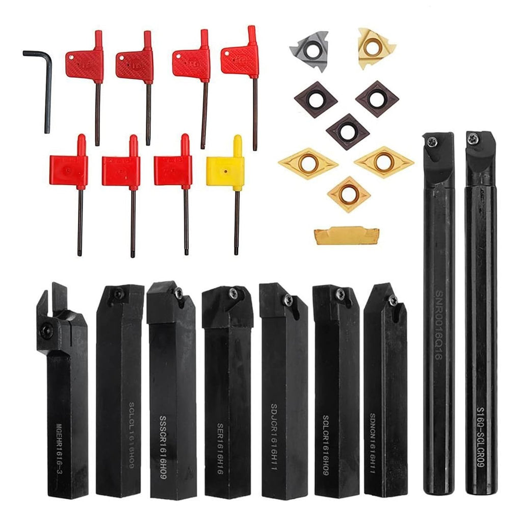 9Pcs/Set 16mm Shank Lathe Boring Bar Turning Tool Holder Kit with Inserts CNC Cutting Tool Holder for Lathe Machine Tool Machinist Lathe Tools