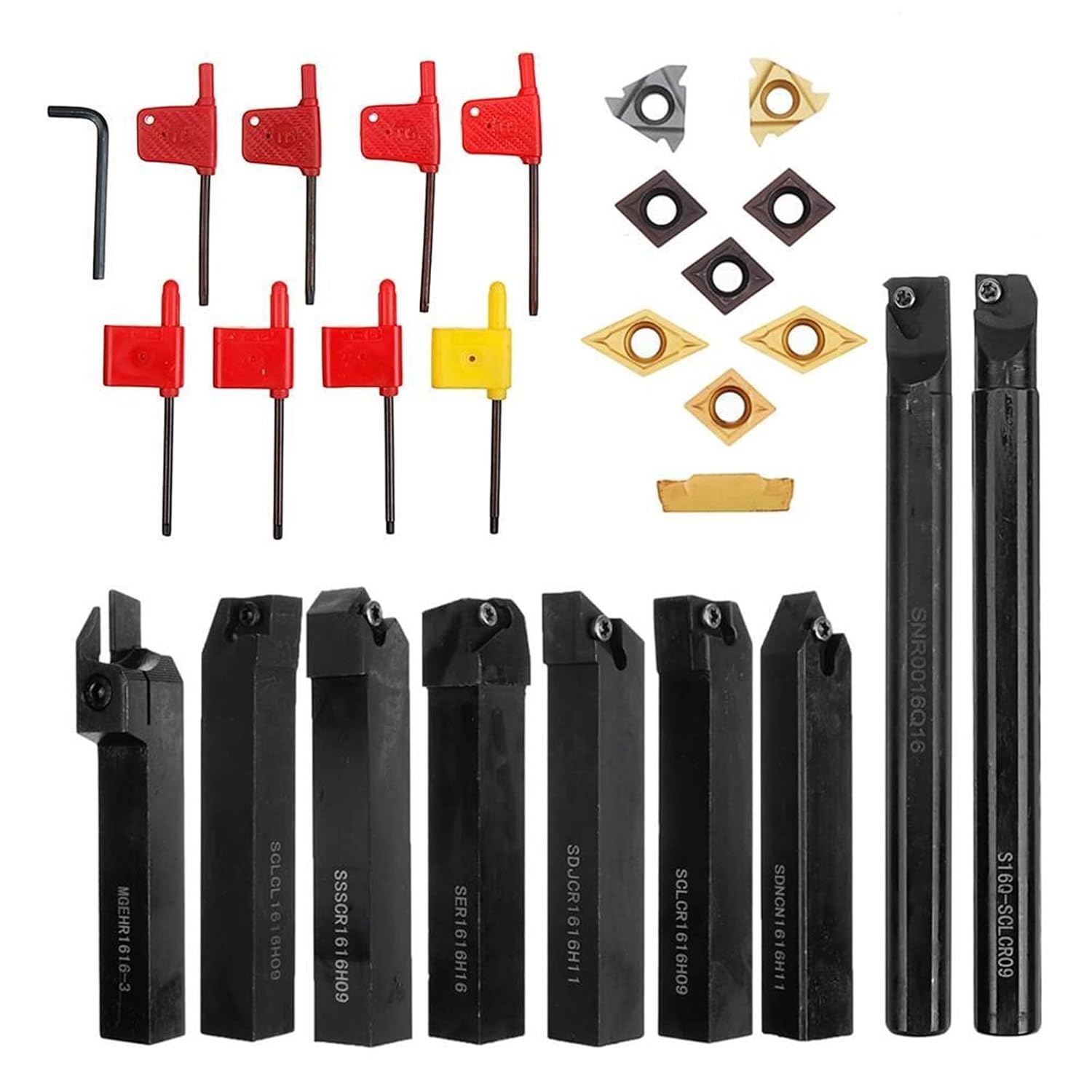 9Pcs/Set 16mm Shank Lathe Boring Bar Turning Tool Holder Kit with Inserts CNC Cutting Tool Holder for Lathe Machine Tool Machinist Lathe Tools