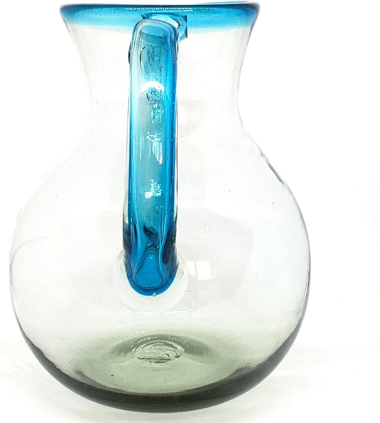 Aqua Blue Rim 120 oz Pitcher and 6 Drinking Glasses set, Recycled Glass, Lead-free, Toxin-Free (Pitcher & Glasses)