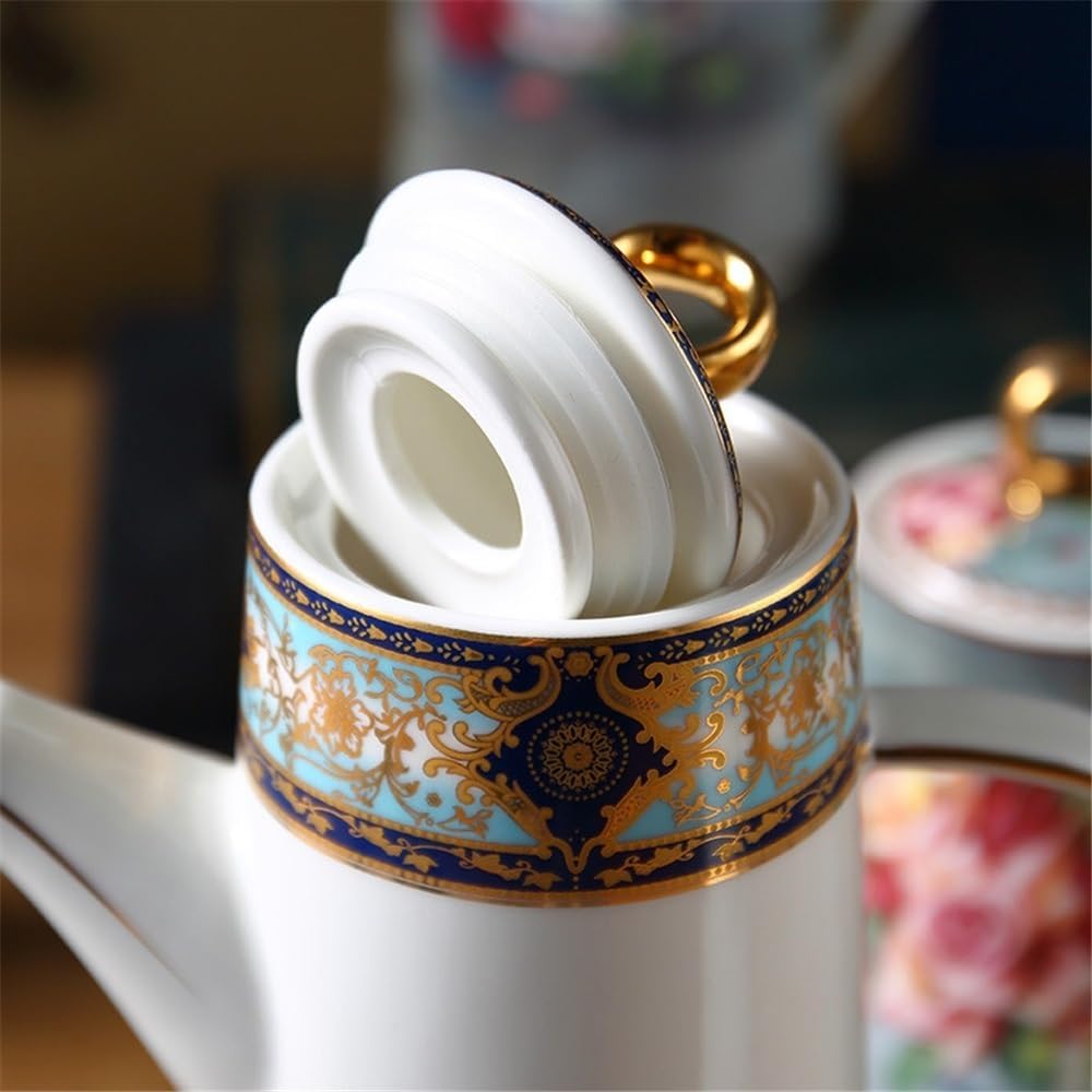 Beverage Serveware Ceramic Teapot With Lid Water Pitcher Kitchen Butter Bottle Flower & Bird Finished Wedding Gifts Party Presents 650ML Water Carafe(Pink)