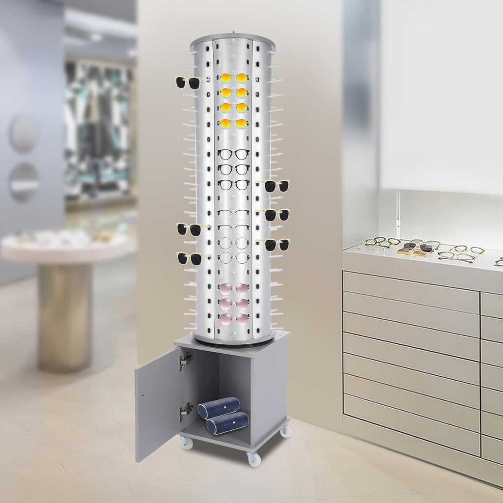 120 Capacity Eyeglass Display Stand 360° Rotating Sunglasses Rack Organizer Holder with Base Square Freestanding Countertop Spinner for Retail Boutique (Sliver, 120 Pairs)