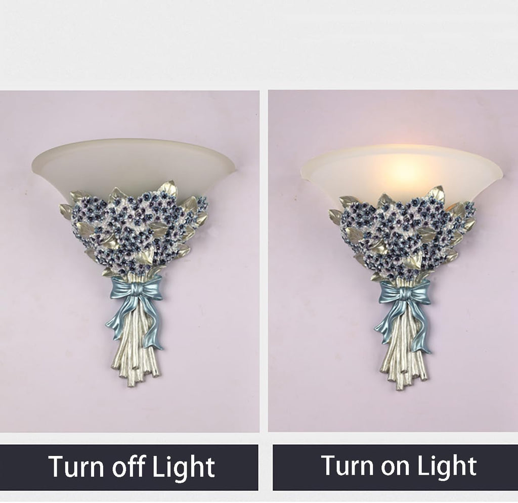 Unique Wall Sconce Flower Light Fixture Vintage Glass Wall Lights Blue Flowers Shape Modern Sconces Lamp Frosted White Glass Shade Gold Resin Sconce Fixtures for Hallway Living Room