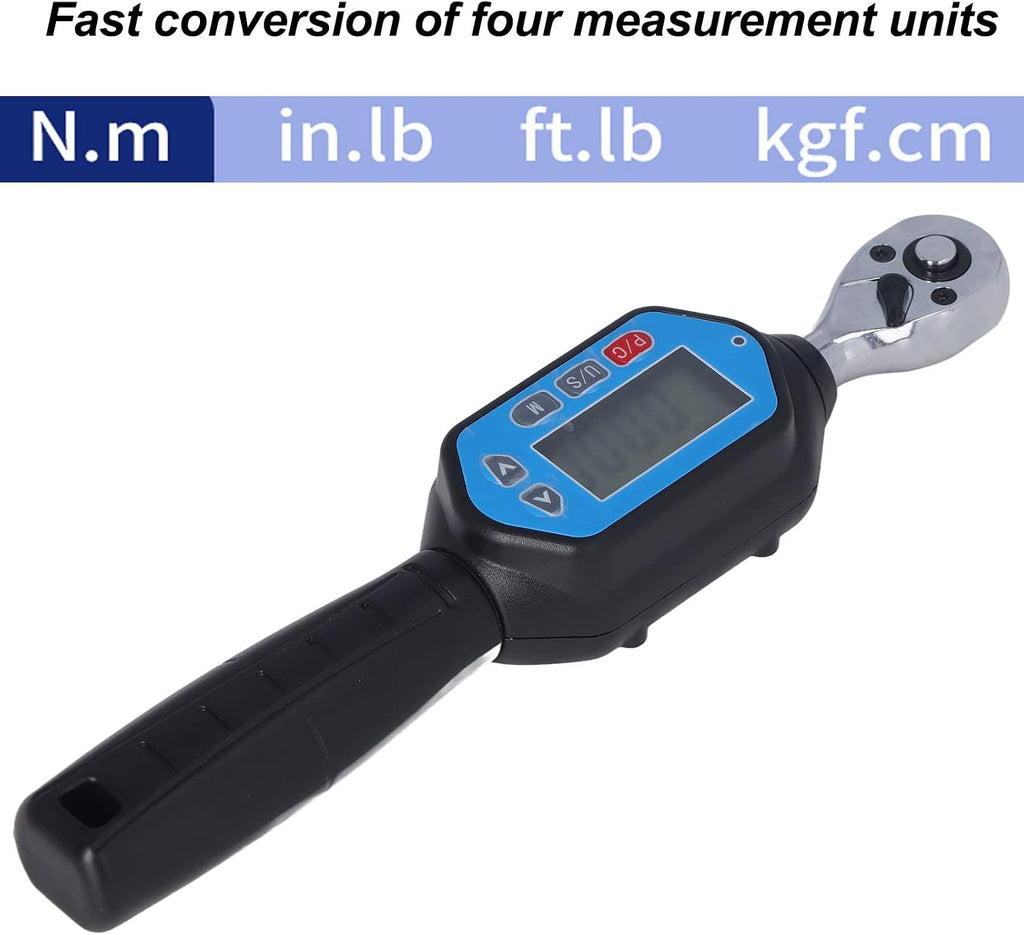 Digital Torque Wrench, 1/4in Connector Electronic Digital Display Adjustable Torque Meter Wrench Socket Tool Steel Torsion Measuring Meter Tester, 3 Modes 4 Units for Testing Working