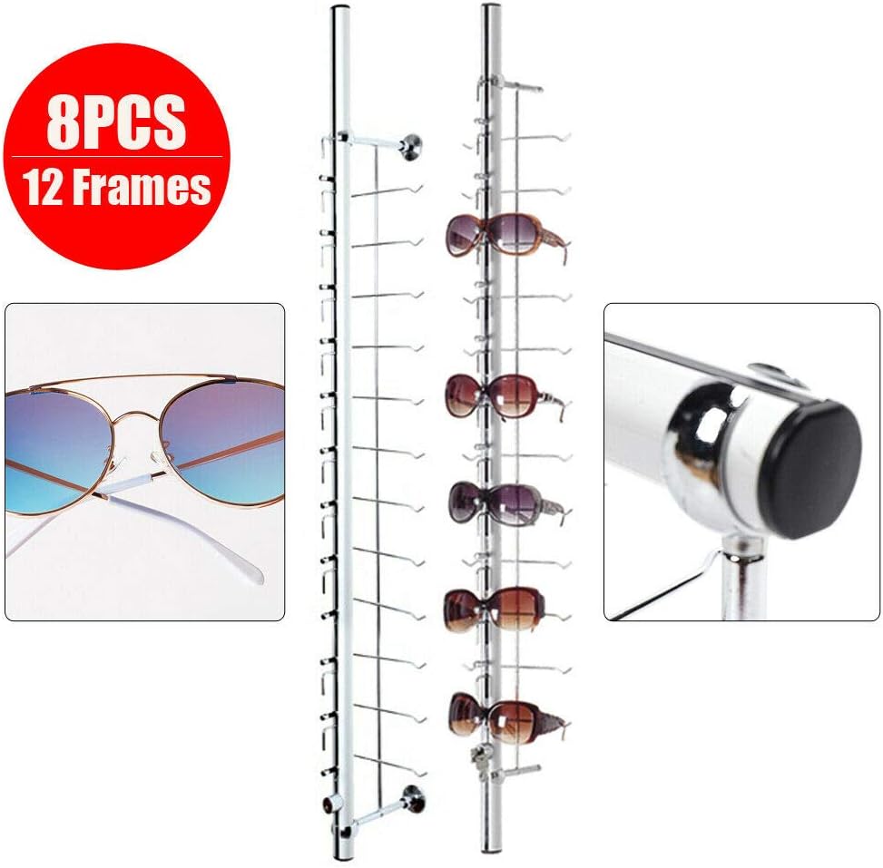 LOYALHEARTDY 8 Pcs/Set Eyeglass Dispaly Rod Sunglasses Rack Organizer Aluminium Glasses Display Stand Holder with Lock for Optical Shop Glasses Mall (8Pcs 43.3 12 Frames with Lock)