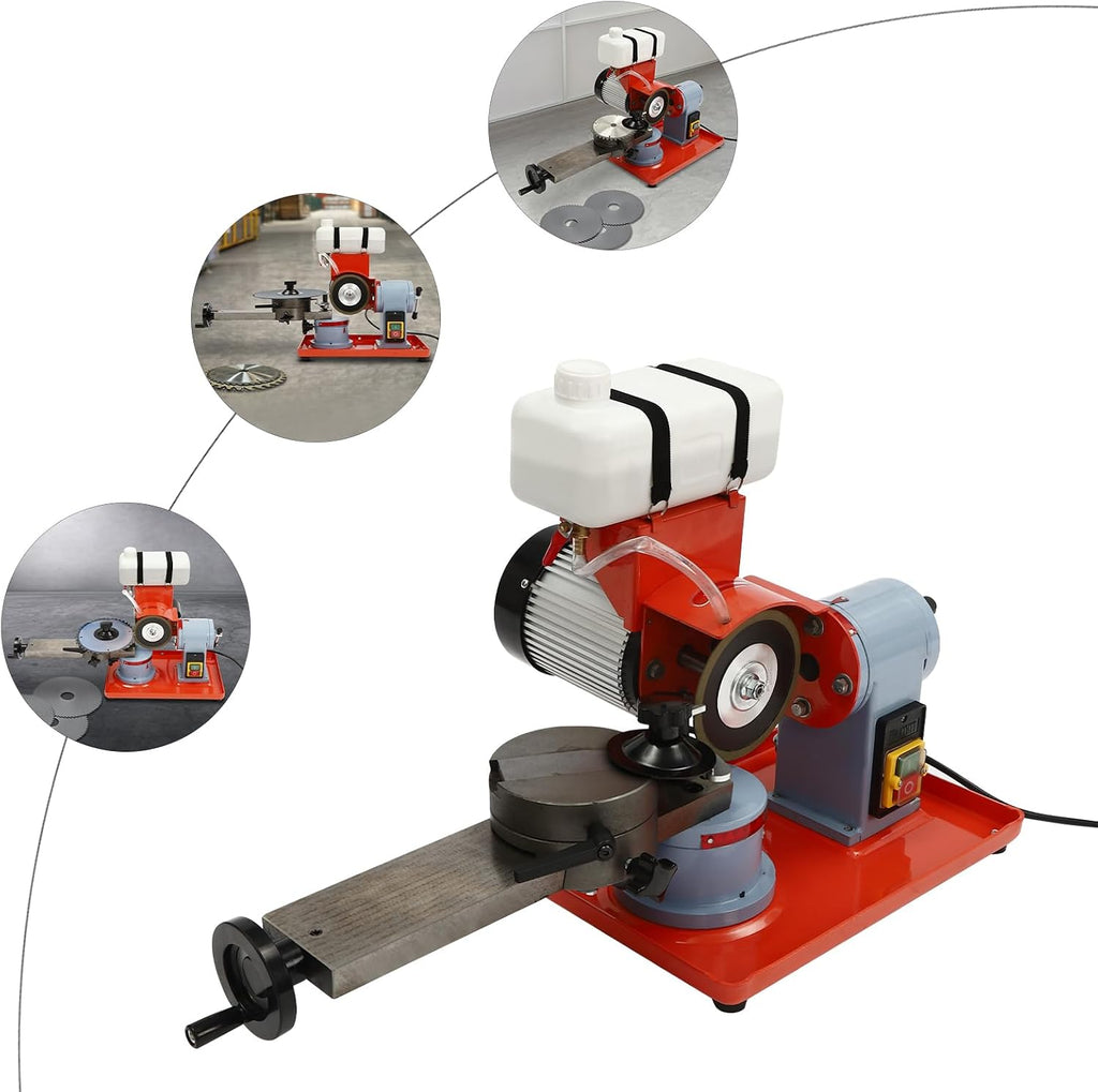 370W Professional Wet Saw Blade Sharpener with 6 Centerings, Circular Saw Blade Sharpener with Water Tank, 5-inch Grinding Wheel, Angle Adjustment for Carbide Blades (80-700mm)