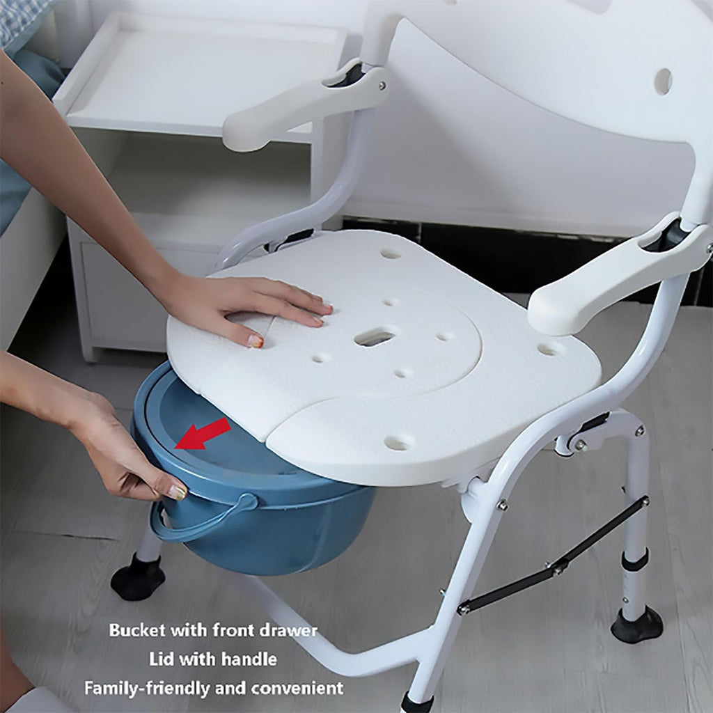 Shower Chairs for The Disabled,Bedside Toilet Chair with Anti-Slip Armrests,Foldable Commode Toilet,4 Levels Height Adjustable,Adult Potty Chair,No Installation Required
