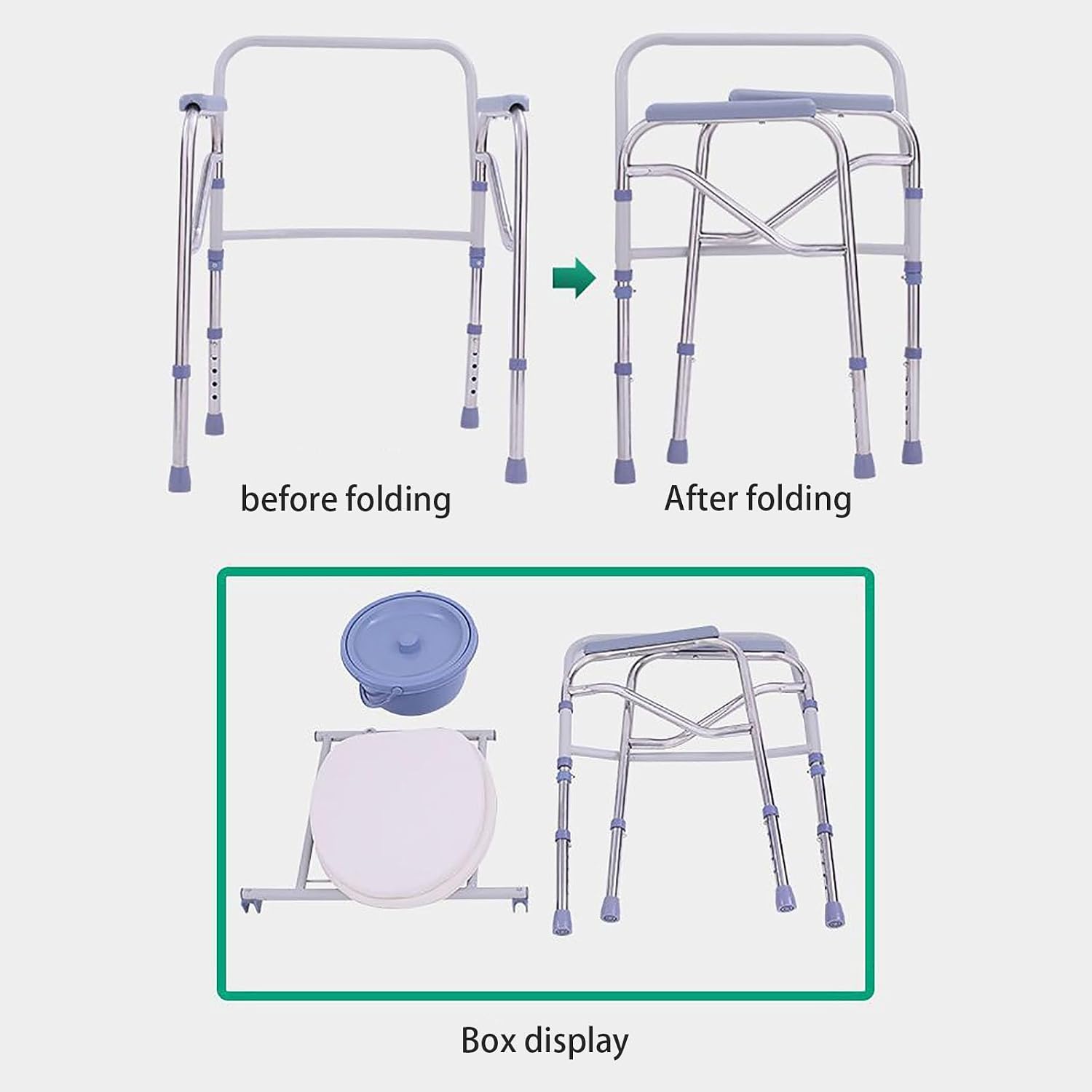 Heavy-Duty Bedside Commode, Portable Foldable Toilet Chair, Extra-Wide Seat, Pail Fits Standard Disposable Liner Bag, for Adults, Elderly, Bariatric Patients Leatherseatboard