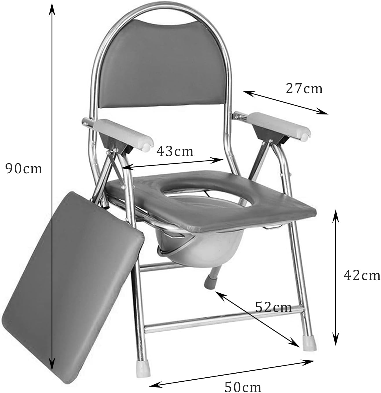 Heavy Duty Medical Bedside Commode Chair, Homecare Toilet Seat with Safety Steel Frame, Foldable Adjustable Height Shower Chair - Easy Assembly